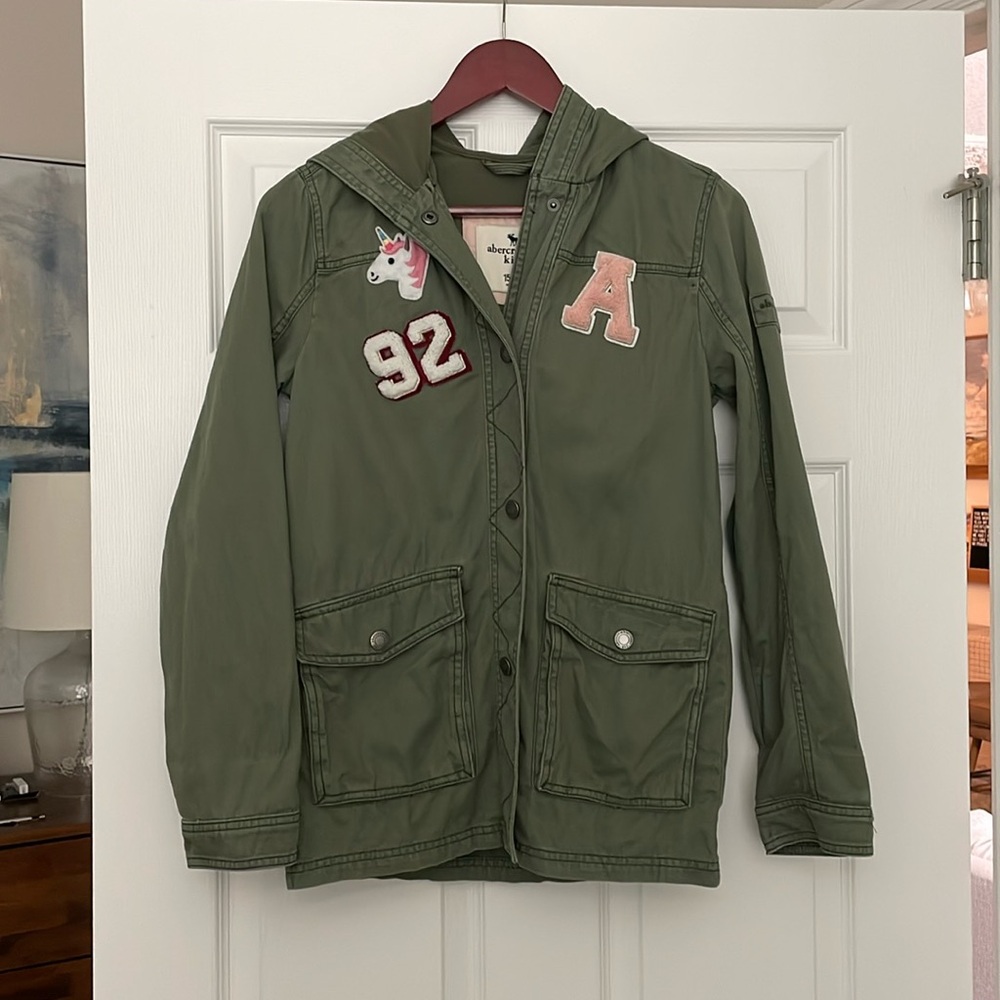 EUC Abercrombie Kids Army Green Hooded Jacket - 15/16